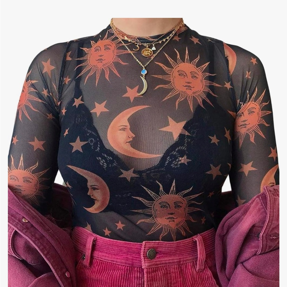 MIZOK Women's XS Long Sleeve See Through Shirts Sexy Sheer Mesh Crop Tops 2 pack